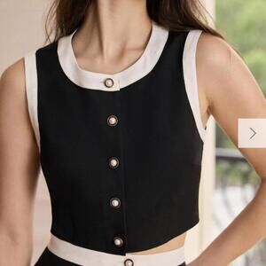 RIHOAS The Black Round Neck Colorblock Tank Top M